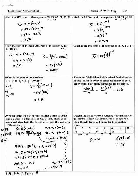 arithmetic and geometric sequence worksheet with answers